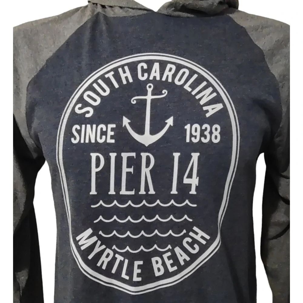 Pier 14 Myrtle Beach Hoodie Graphic Shirt M Mens Medium Navy Gray South Carolina